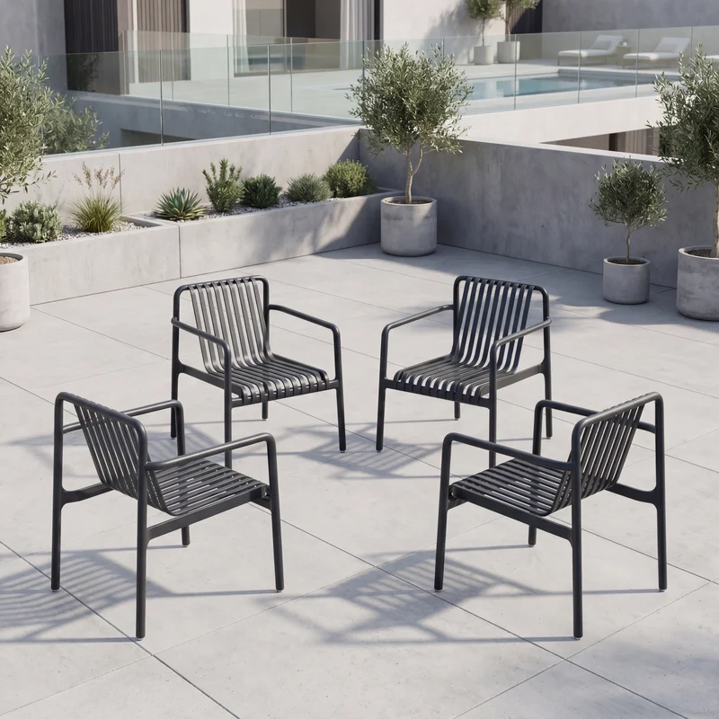 Set de 4 Sillas Lounge Parma, Negro, con Espaldar y Diseño Moderno