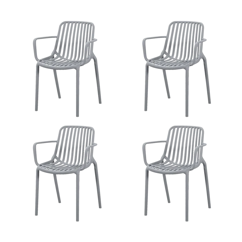 Set de 4 Sillas Parma, Gris, con Espaldar en Rayas y Diseño Minimalista