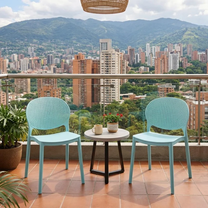 Set de 2 Sillas Florida, Color Azul Claro, con Espaldar y Diseño Moderno