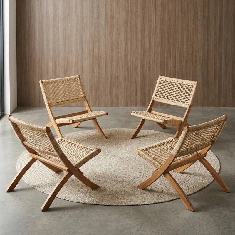 Set de 4 Sillas Plegable de Madera para Exterior Vora, Crudo, Diseño Rústico y Moderno