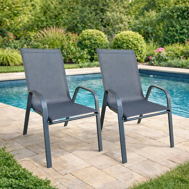 Set de 2 Sillas de Terraza Char, Gris, con Brazos y Patas de Metal