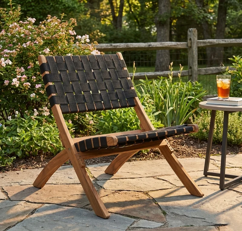 Silla Plegable de Madera para Exterior Eris, Negro, Diseño Fresco y Moderno