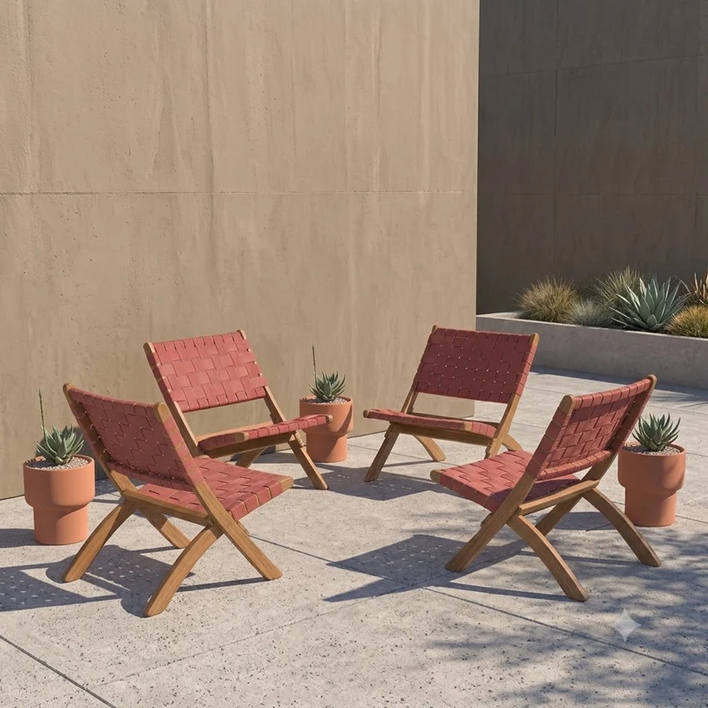 Set de 4 Sillas Plegable de Madera para Exterior Eris, Terracota, Diseño Fresco y Moderno