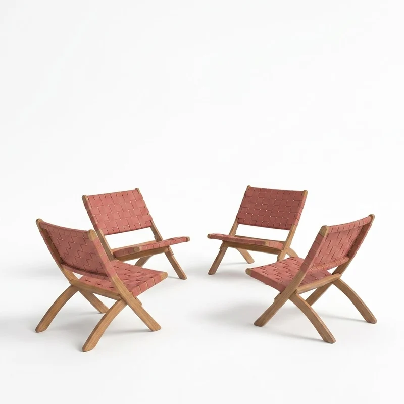 Set de 4 Sillas Plegable de Madera para Exterior Eris, Terracota, Diseño Fresco y Moderno