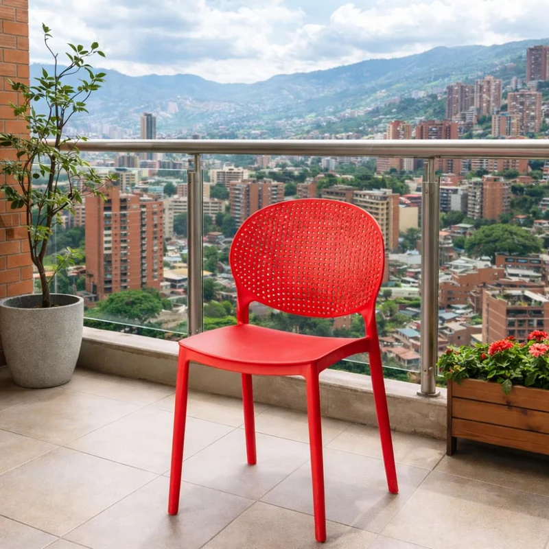 Set de 4 Sillas Florida, Color Rojo, con Espaldar y Diseño Moderno
