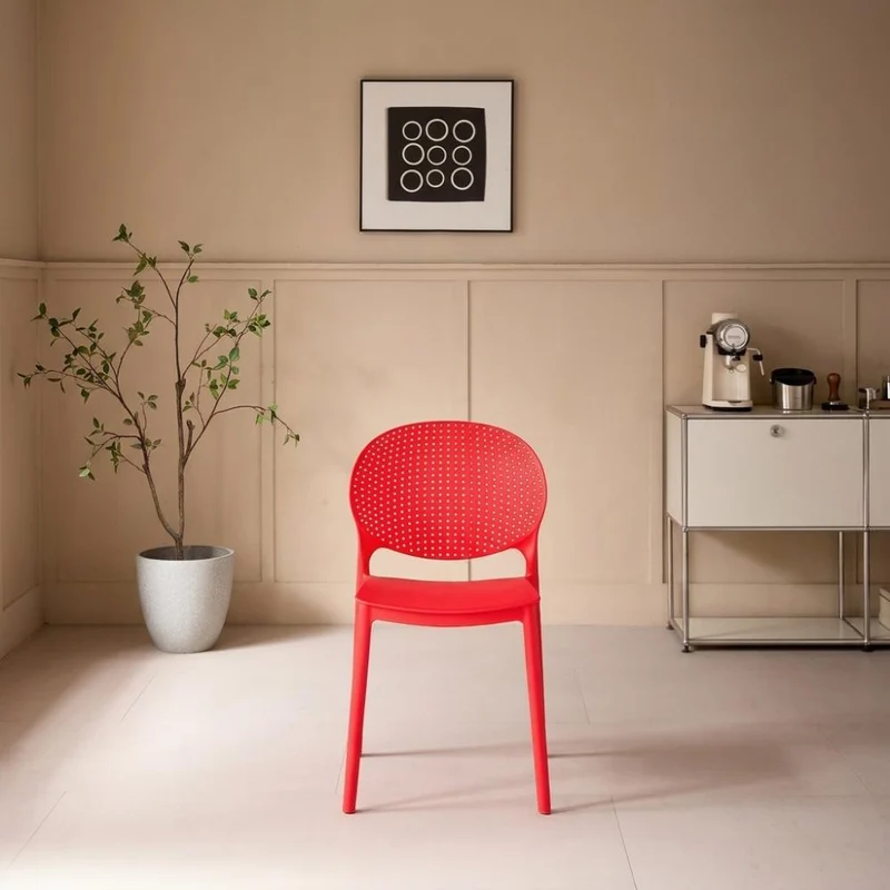 Set de 4 Sillas Florida, Color Rojo, con Espaldar y Diseño Moderno