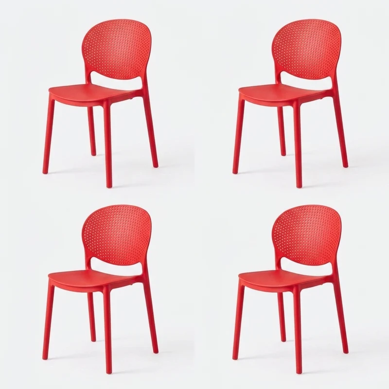 Set de 4 Sillas Florida, Color Rojo, con Espaldar y Diseño Moderno