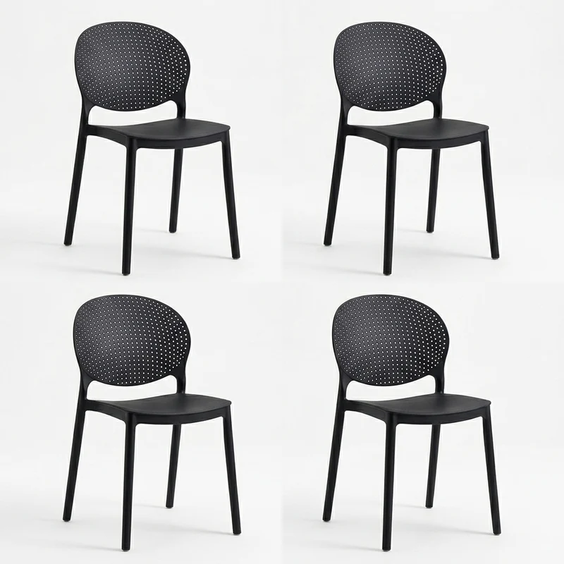 Set de 4 Sillas Florida, Color Negro, con Espaldar y Diseño Moderno