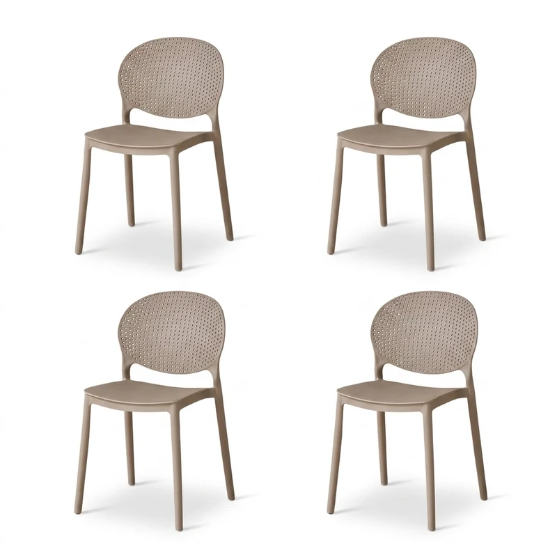 Set de 4 Sillas Florida, Color Taupe, con Espaldar y Diseño Moderno