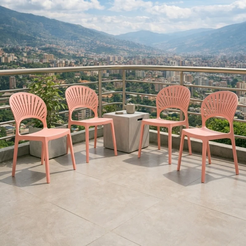 Set de 4 Sillas Paraíso, Color Mandarina, con Espaldar y Diseño Moderno
