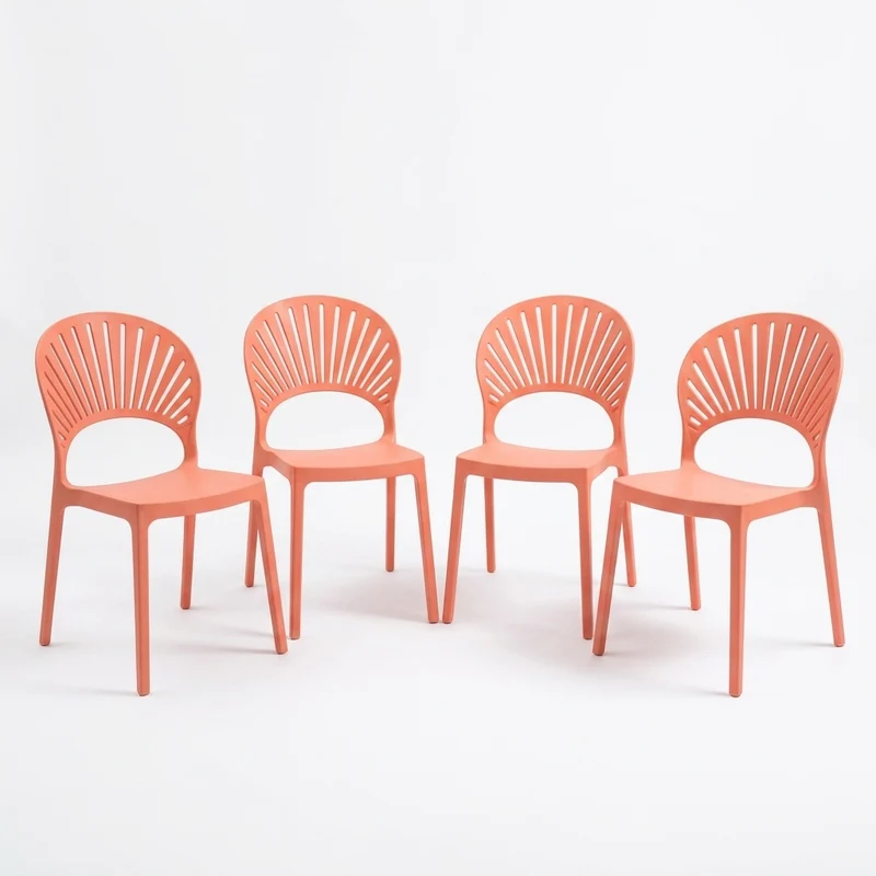 Set de 4 Sillas Paraíso, Color Mandarina, con Espaldar y Diseño Moderno