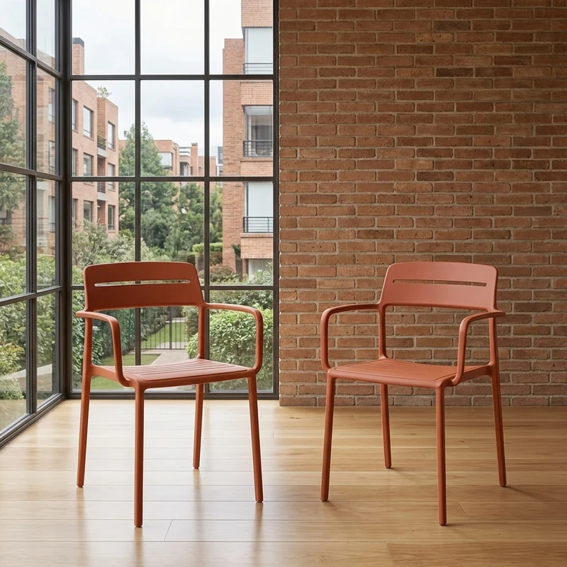 Set de 2 Sillas Sicilia, Color Rojo, con Espaldar, Reposa Brazos y Diseño Minimalista