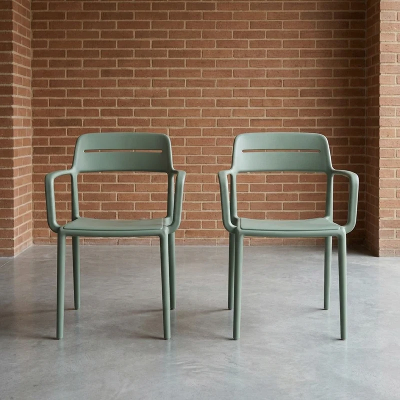 Set de 2 Sillas Sicilia, Color Verde Olivo, con Espaldar, Reposa Brazos y Diseño Minimalista