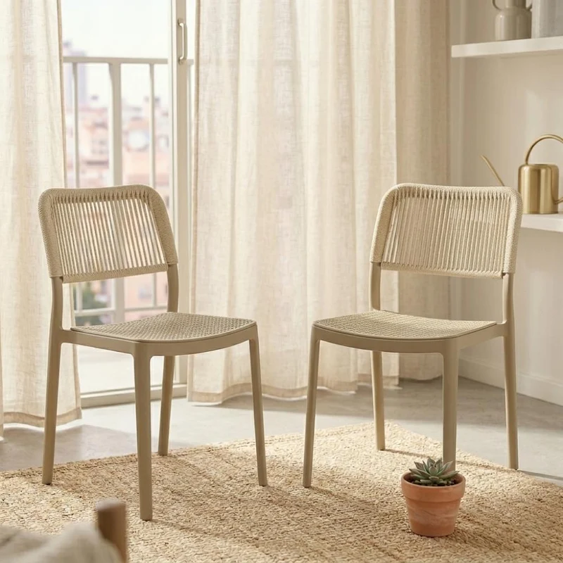 Set de 2 Sillas Austin, Color Taupe, con Espaldar Tejido