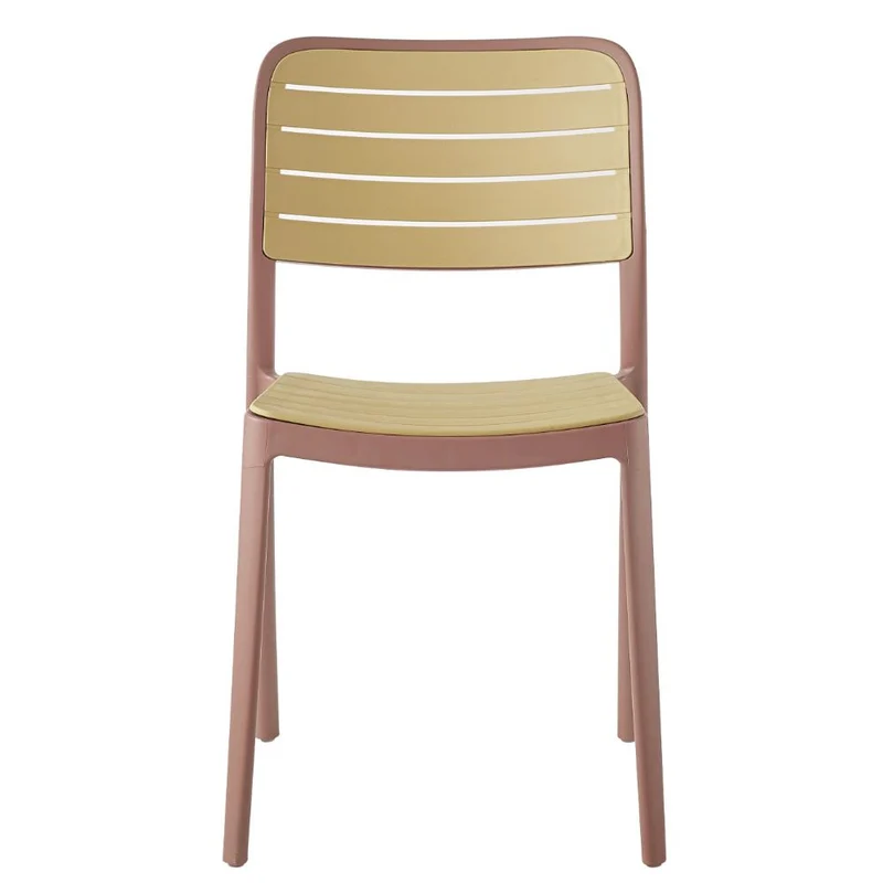 Set de 4 Sillas Carolina, Color Terracota y Beige, con Espaldar de Líneas Horizontales
