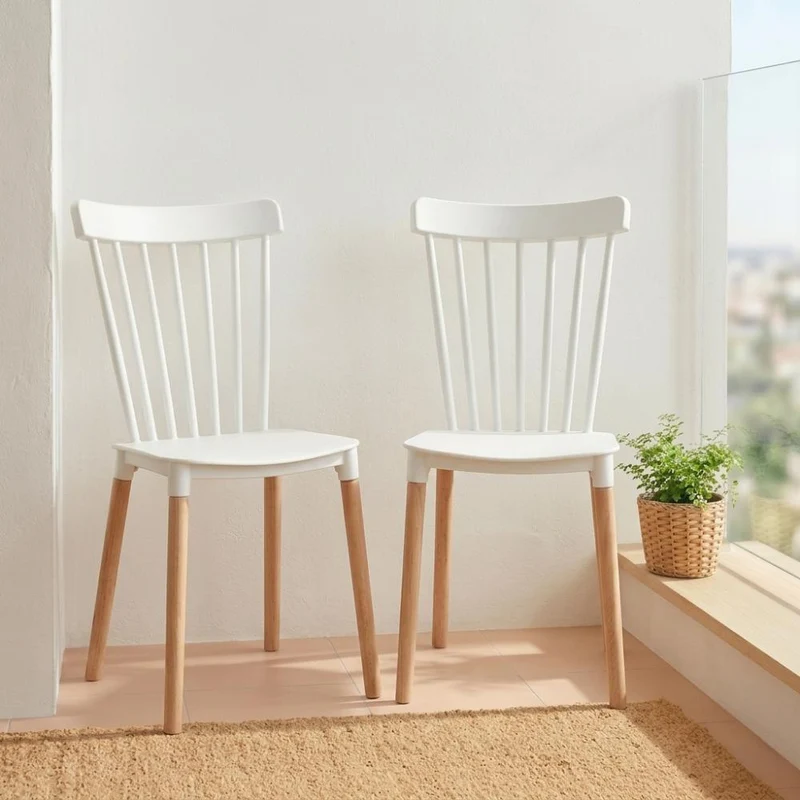 Set de 2 Sillas Georgia, Color Blanco, con Patas de Madera y Diseño Minimalista