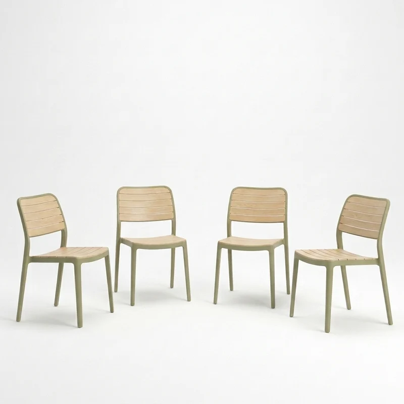 Set de 4 Sillas Carolina, Color Verde Olivo y Beige, con Espaldar de Líneas Horizontales