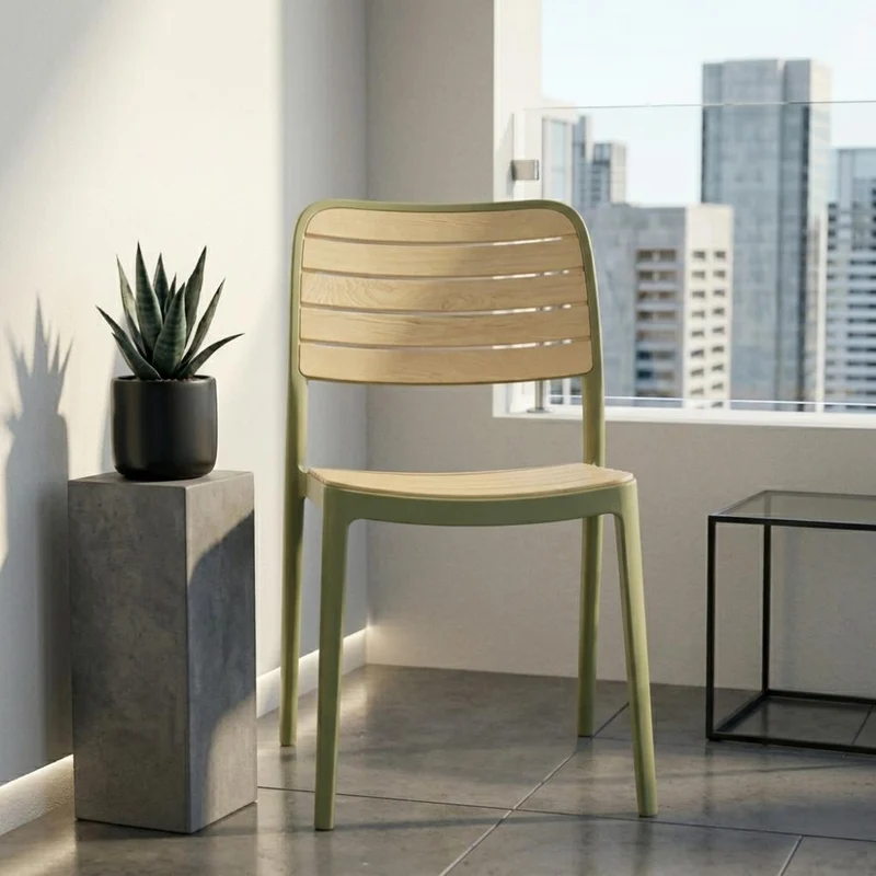 Set de 4 Sillas Carolina, Color Verde Olivo y Beige, con Espaldar de Líneas Horizontales