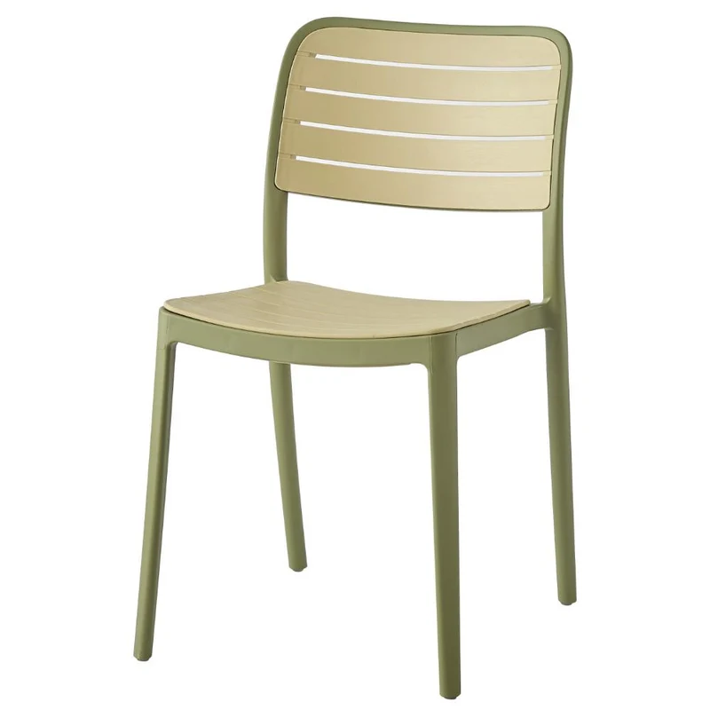 Set de 4 Sillas Carolina, Color Verde Olivo y Beige, con Espaldar de Líneas Horizontales