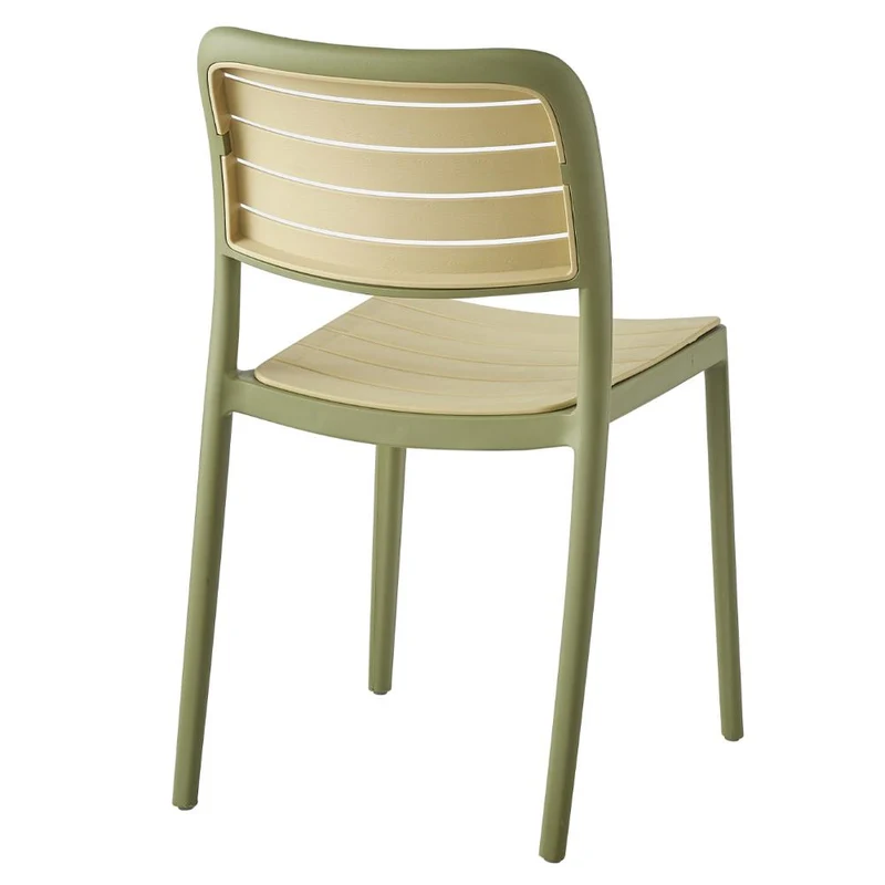 Set de 4 Sillas Carolina, Color Verde Olivo y Beige, con Espaldar de Líneas Horizontales