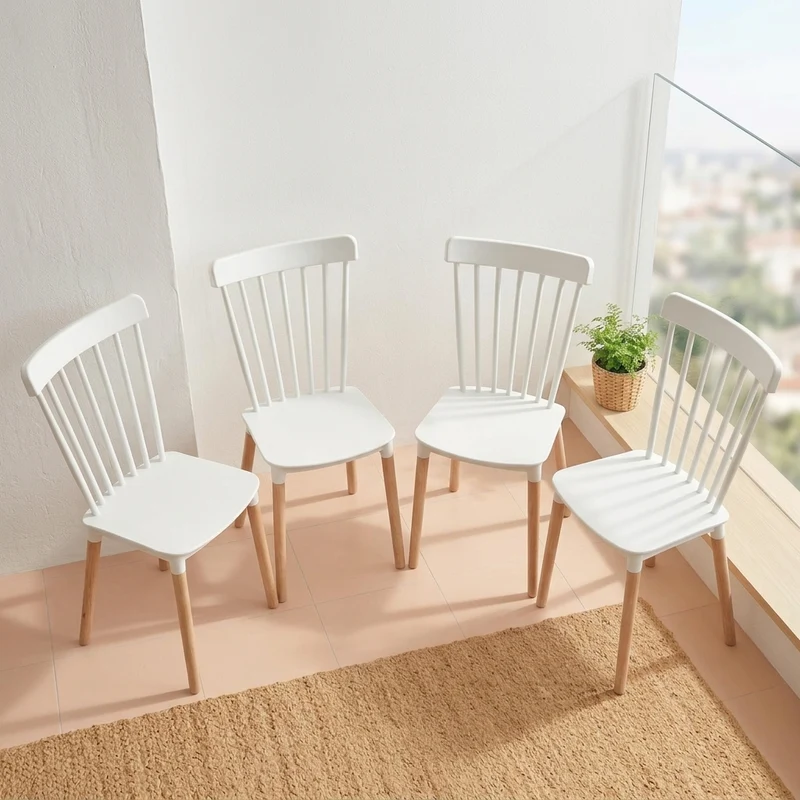Set de 4 Sillas Georgia, Color Blanco, con Patas de Madera y Diseño Minimalista