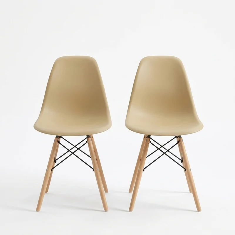 Set de 2 Sillas Eames, Color Taupe, con Patas de Madera