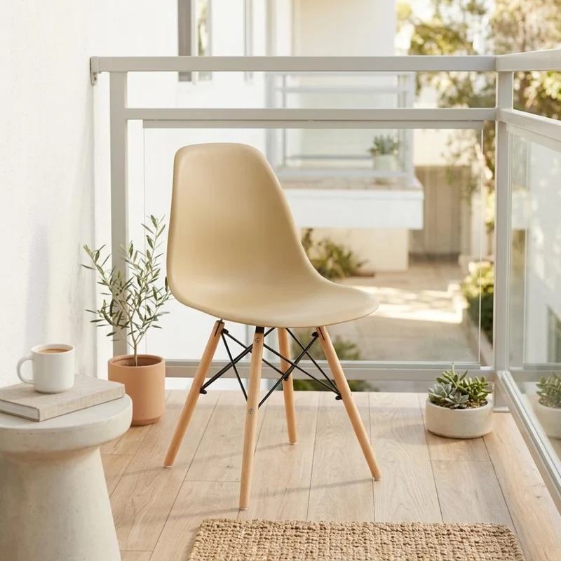 Set de 2 Sillas Eames, Color Taupe, con Patas de Madera