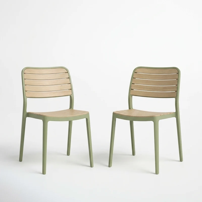 Set de 2 Sillas Carolina, Color Verde Olivo y Beige, con Espaldar de Líneas Horizontales