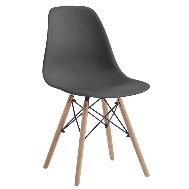 Set de 4 Sillas Eames, Color Negro, con Patas de Madera