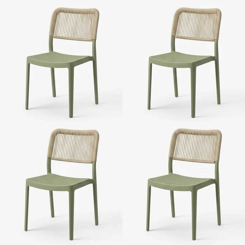 Set de 4 Sillas Austin, Color Verde Olivo, con Espaldar Tejido