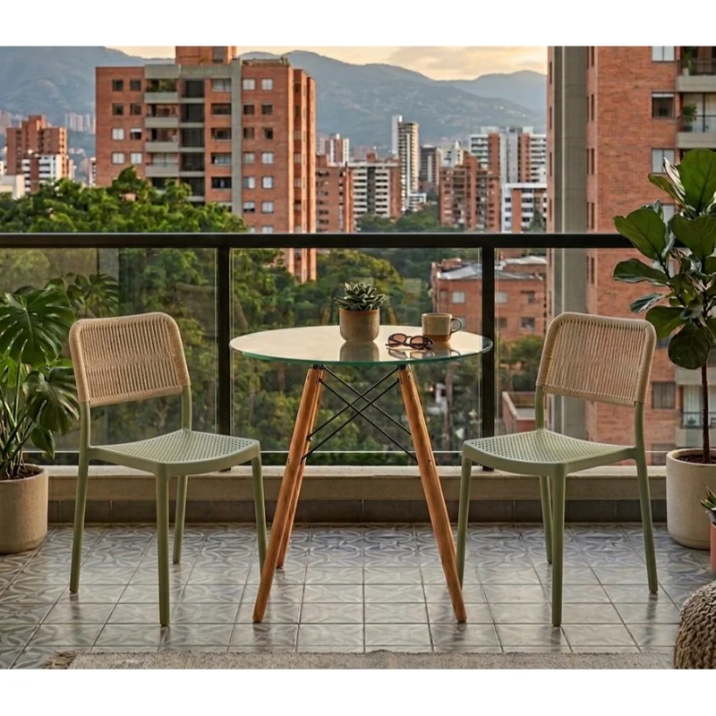 Set de 2 Sillas Austin, Color Verde Olivo, con Espaldar Tejido