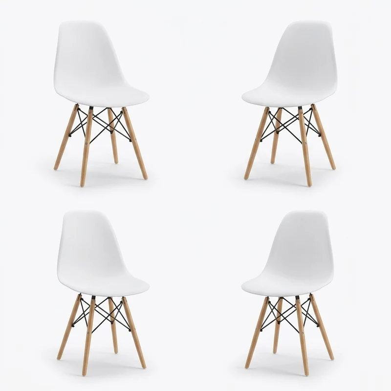 Set de 4 Sillas Eames, Color Blanco, con Patas de Madera