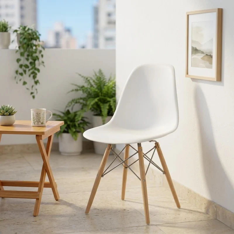 Set de 4 Sillas Eames, Color Blanco, con Patas de Madera