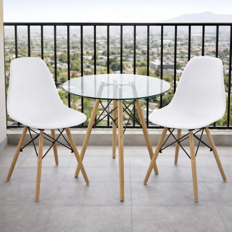 Set de 4 Sillas Eames, Color Blanco, con Patas de Madera