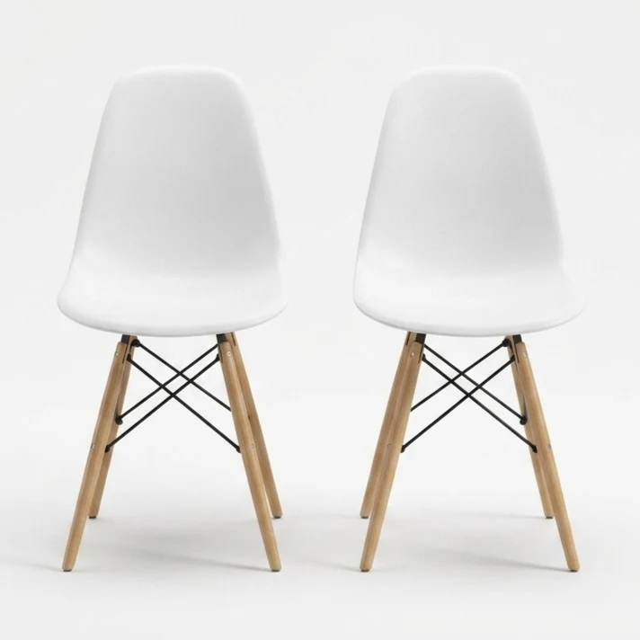 Set de 2 Sillas Eames, Color Blanco, con Patas de Madera