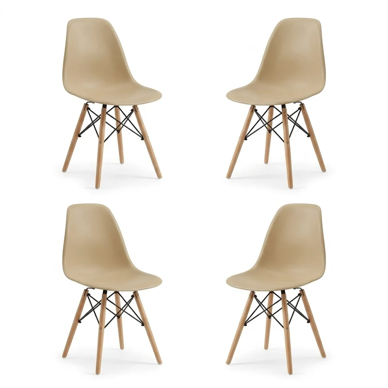 Set de 4 Sillas Eames, Color Taupe, con Patas de Madera