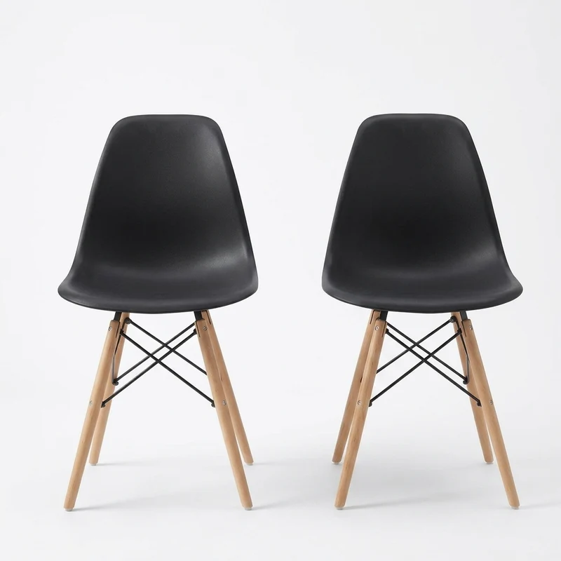 Set de 2 Sillas Eames, Color Negro, con Patas de Madera