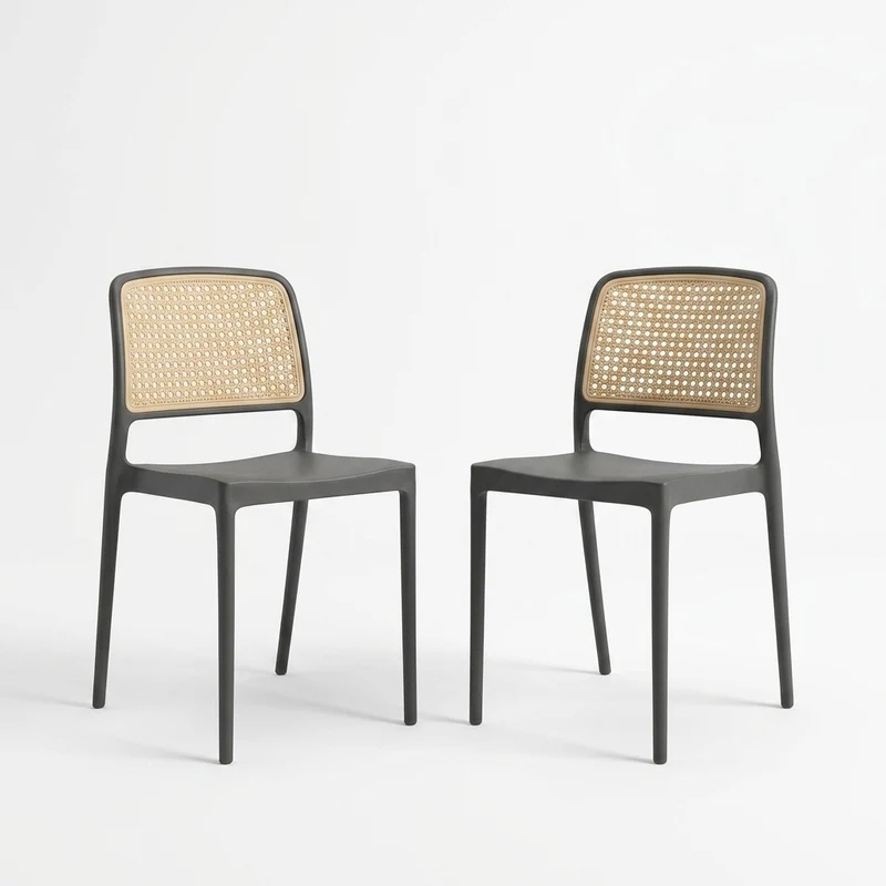 Set de 2 Sillas Texas, Color Negro y Beige, con Espaldar Transpirable