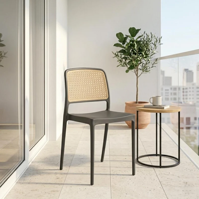 Set de 4 Sillas Texas, Color Negro y Beige, con Espaldar Transpirable