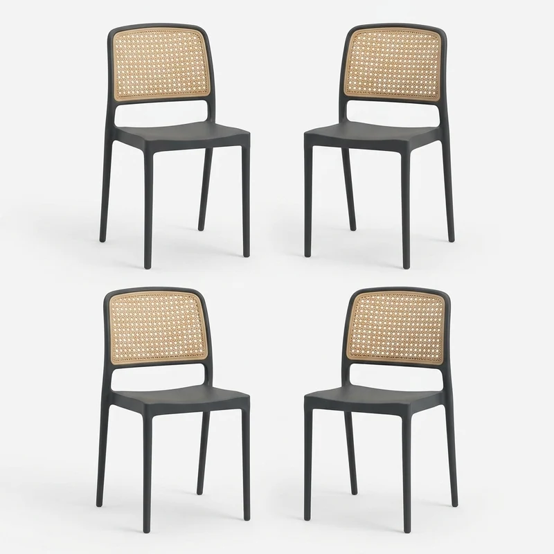 Set de 4 Sillas Texas, Color Negro y Beige, con Espaldar Transpirable