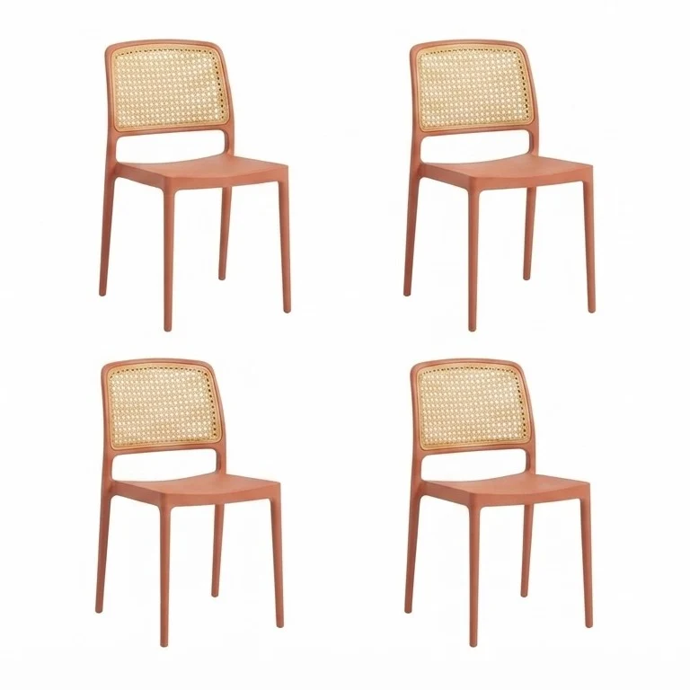 Set de 4 Sillas Texas, Color Terracota y Beige, con Espaldar Transpirable
