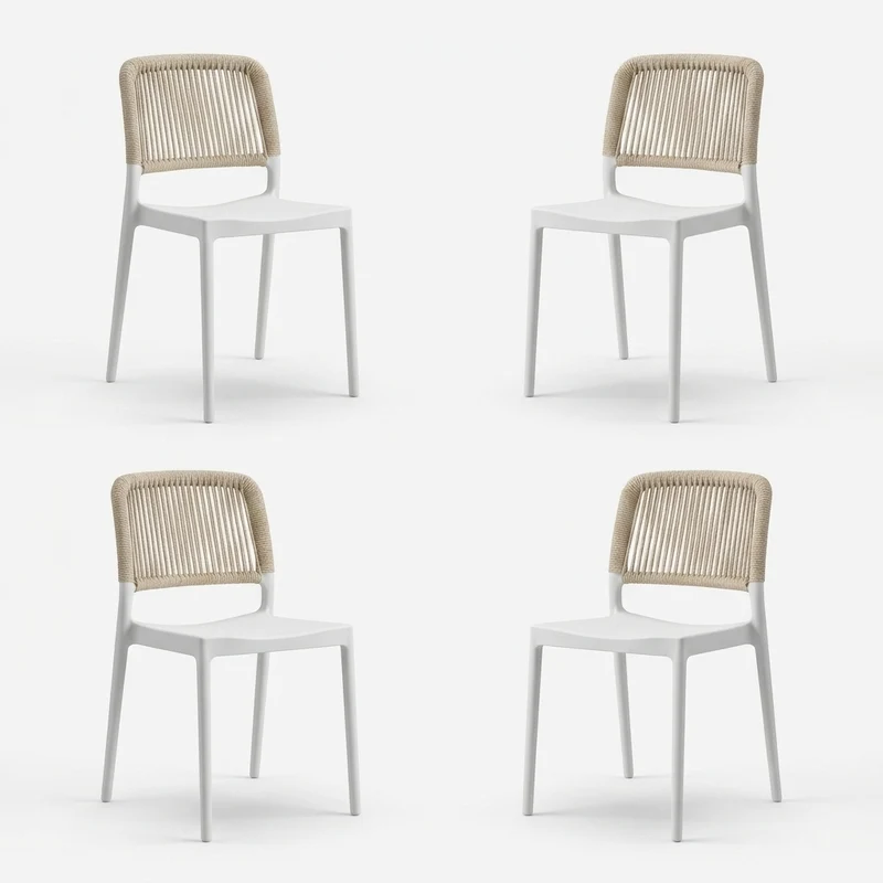 Set de 4 Sillas Houston, Color Blanco, con Espaldar Tejido