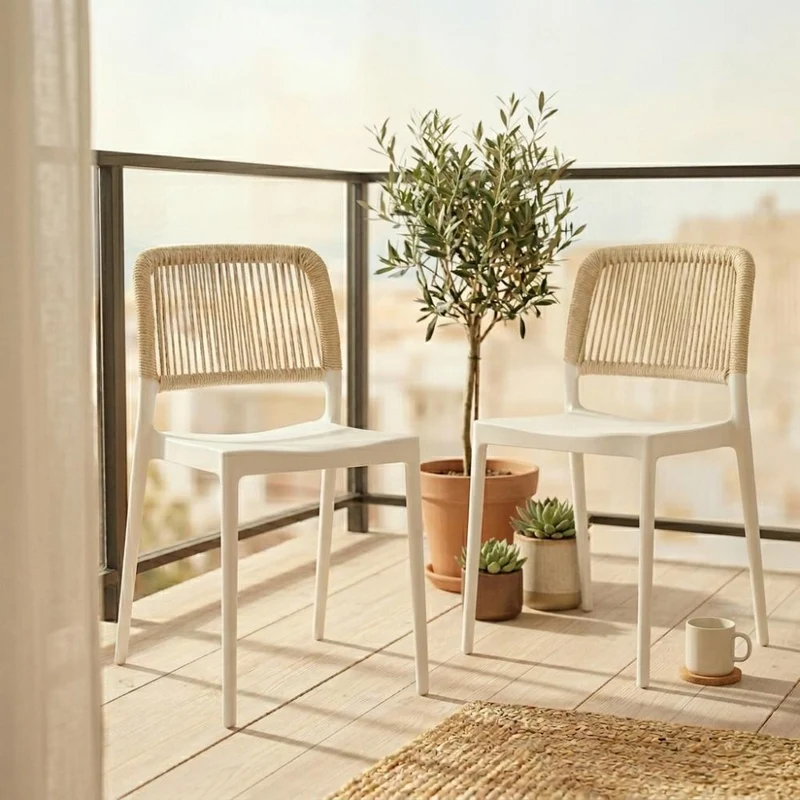 Set de 4 Sillas Houston, Color Blanco, con Espaldar Tejido
