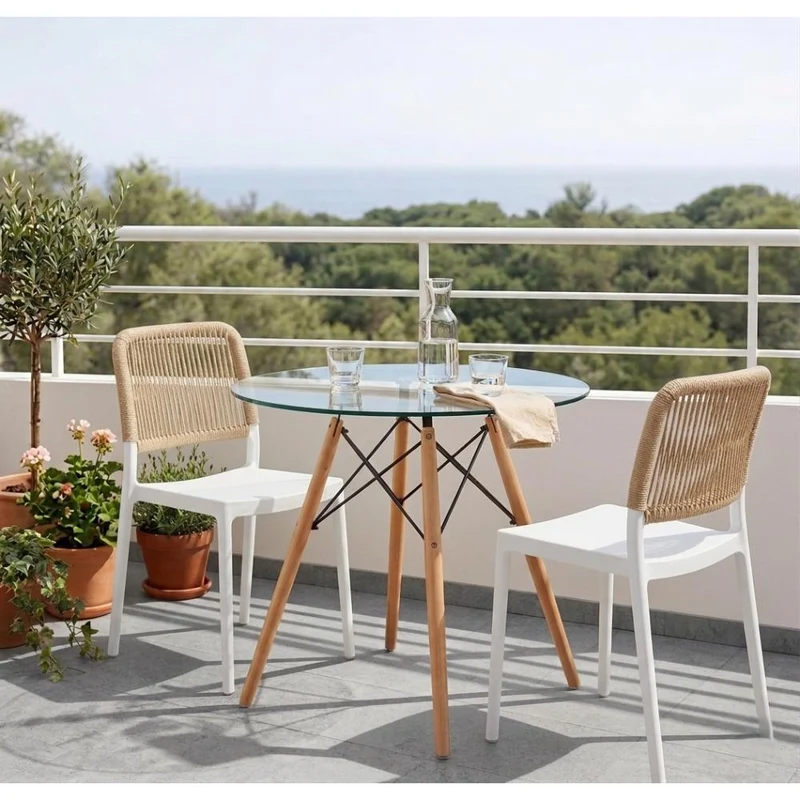 Set de 4 Sillas Houston, Color Blanco, con Espaldar Tejido