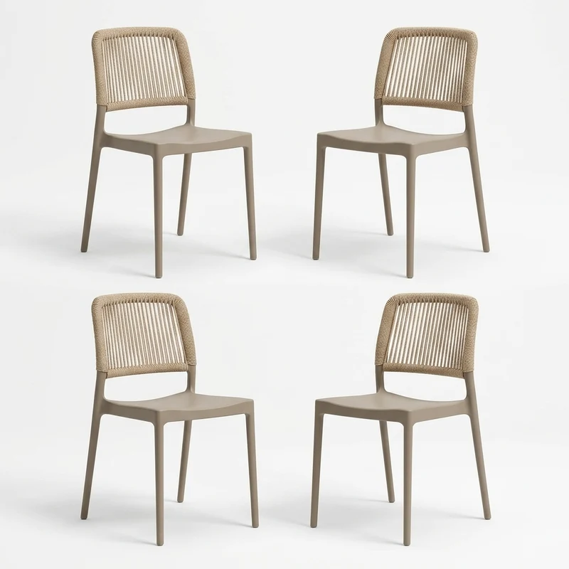Set de 4 Sillas Houston, Color Taupe, con Espaldar Tejido