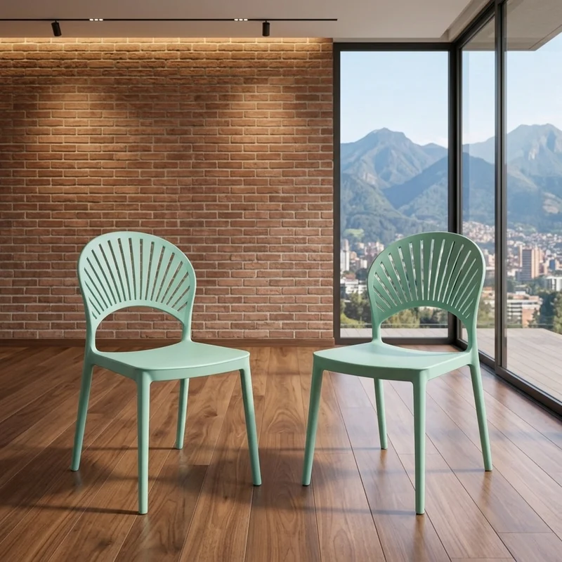 Set de 2 Sillas Paraíso, Color Azul Claro, con Espaldar y Diseño Moderno