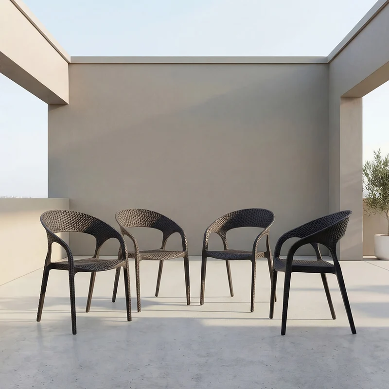 Set de 4 Sillas Axel, Negro, con Espaldar, Reposa Brazos y con Textura Trenzada