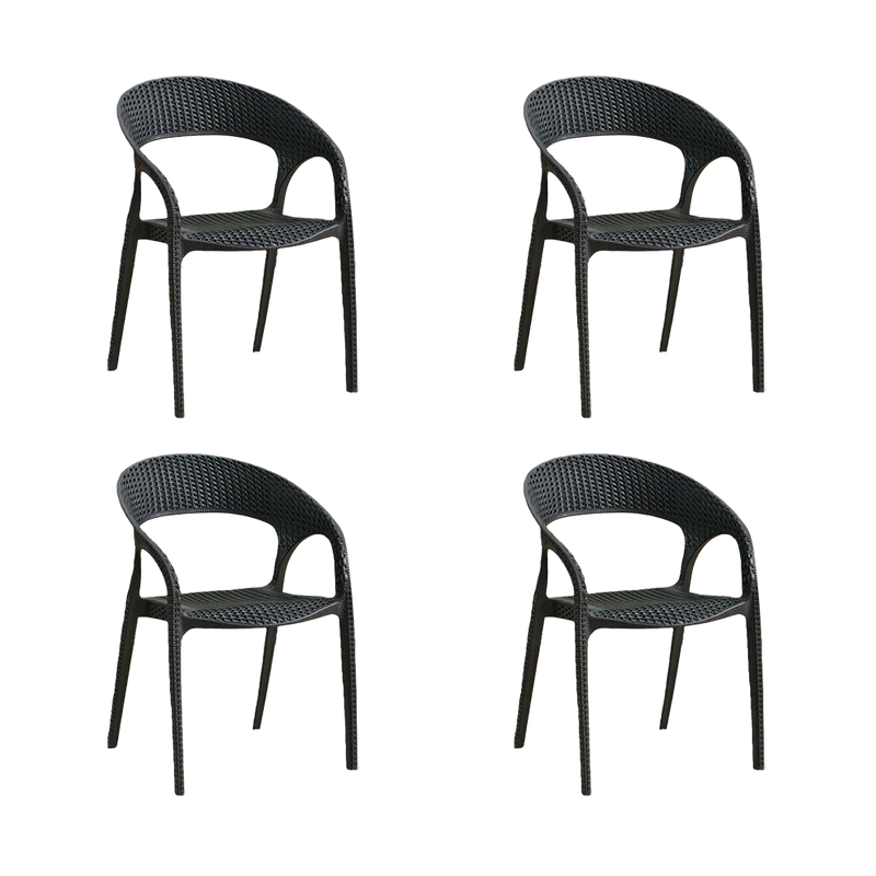 Set de 4 Sillas Axel, Negro, con Espaldar, Reposa Brazos y con Textura Trenzada