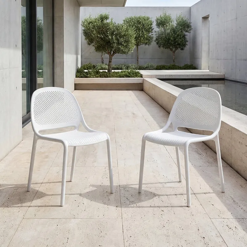 Set de 2 Sillas Tolondo, Color Blanco, con Espaldar Redondo Transpirable y Diseño Minimalista