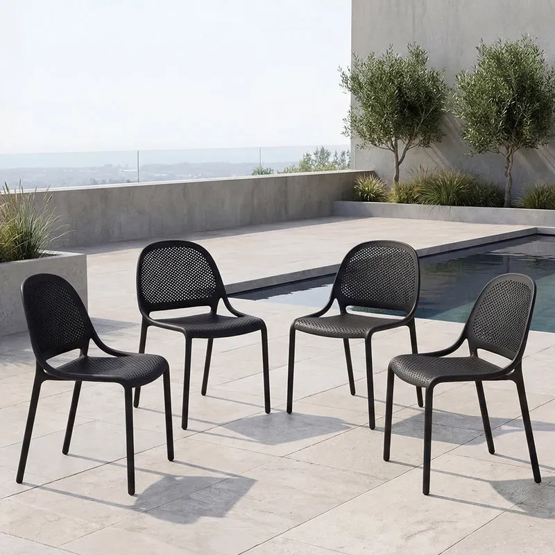 Set de 4 Sillas Tolondo, Color Negro, con Espaldar Redondo Transpirable y Diseño Minimalista